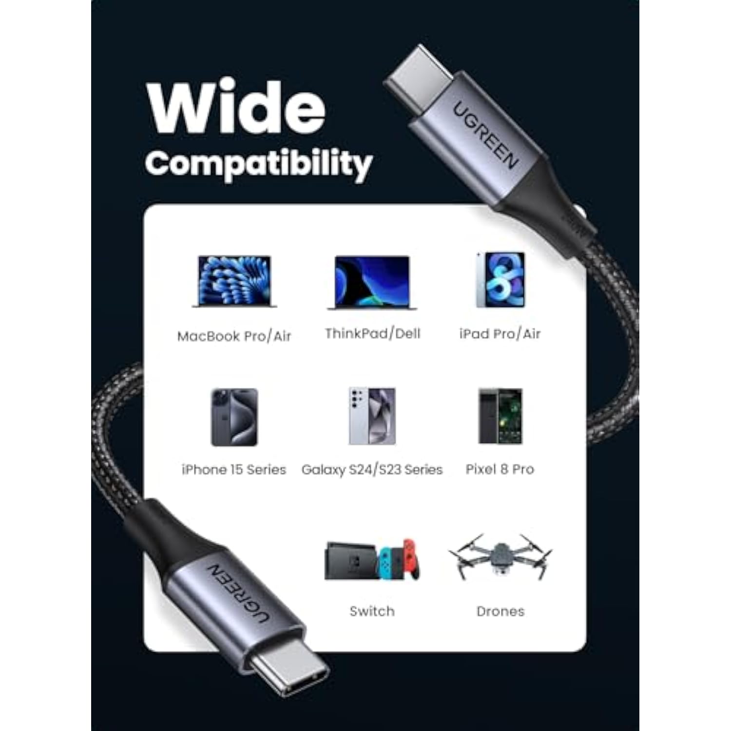 UGREEN 240W USB C to USB C Cable, Fast Charging USB C Cable for iPhone 17 Pro Max/16, Samsung Galaxy S25/S24, MacBook Pro/Air, iPad Pro/Air/Mini, Dell XPS, 6.6FT