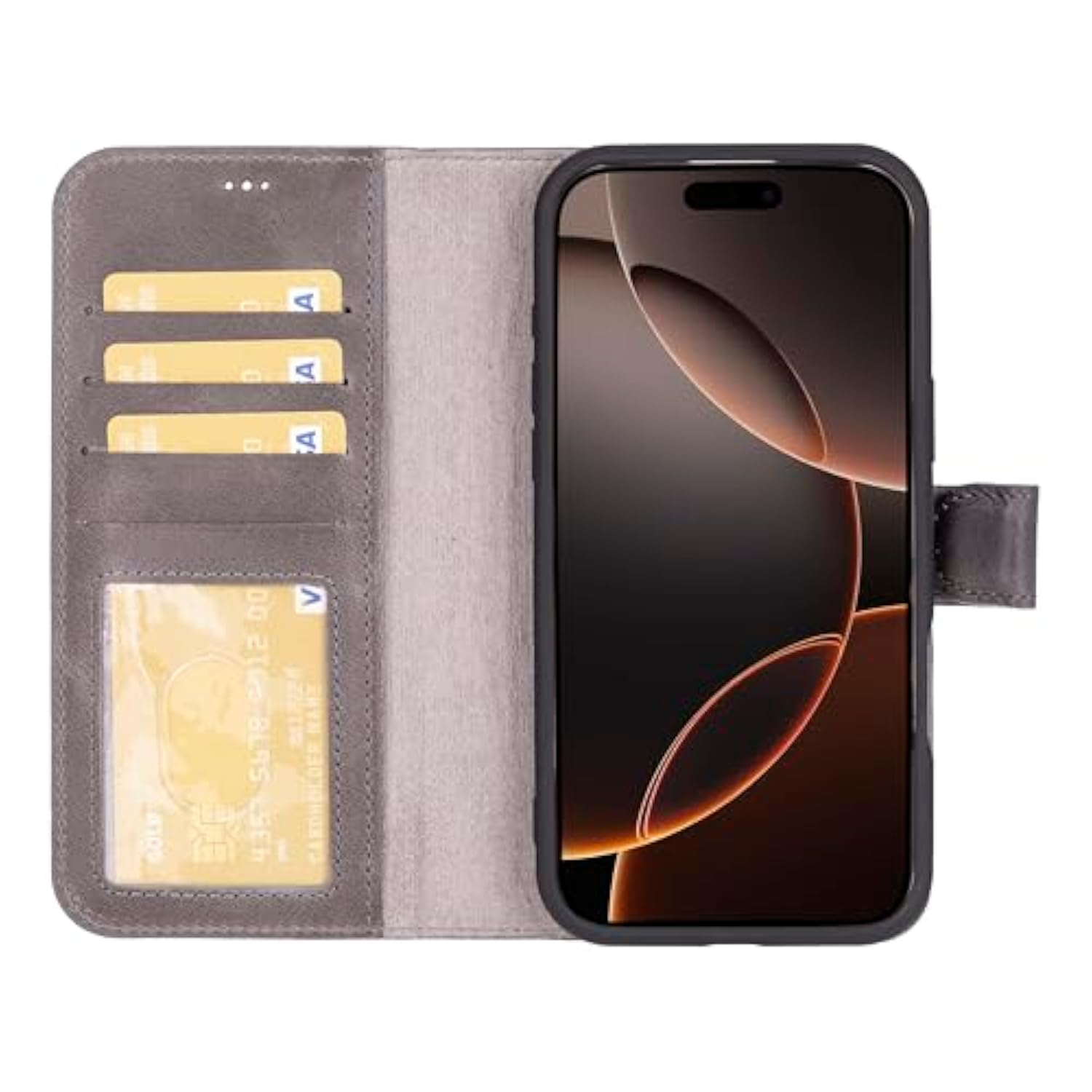 For Iphone 16 Pro Max Case For Women&Men Magsafe Compatible, Premium Leather Wallet, Detachable Magnetic Flip Cover, Card Holder, Rfid, Kickstand, Drop/Impact Protection 6.9", Gray