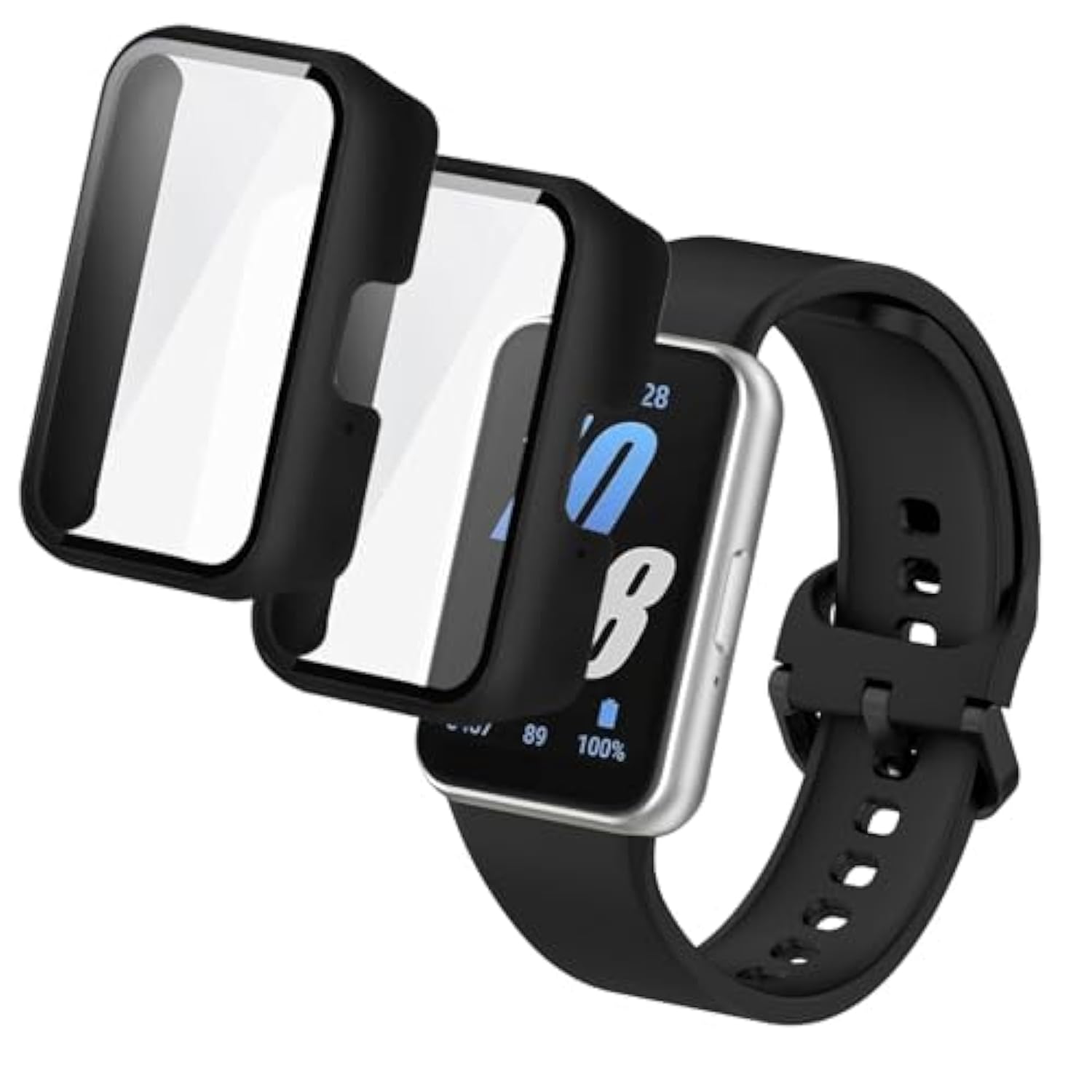 2-Pack For Samsung Galaxy Fit 3 Screen Protector Case, Full Protective Tempered Glass Screen Protector Cover Case For Samsung Galaxy Fit 3 Smartwatch For Women Men (Black/Black)