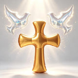 Jumbo 44” Red Gold Cross Balloons Laser Shiny Dove Foil Balloons for Christmas First Communion Baptism Party Christening Confirmation Party Mi Bautizo Decorations Christmas Party Decor