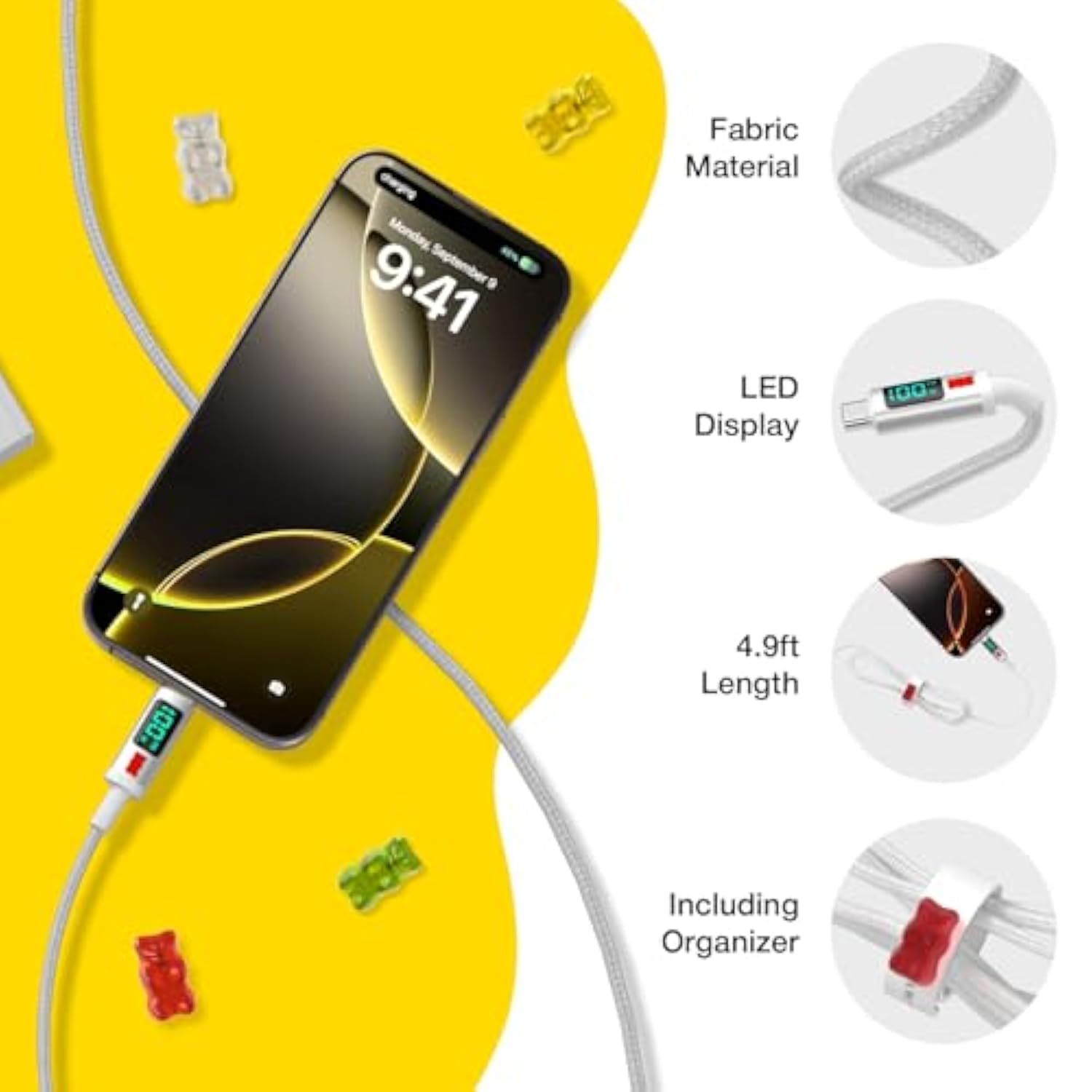 Haribo Usb C To Usb C Cable (4.9Ft, 2 Pack), 100W Pd Fast Charging, Led Display, Usb 2.0 Gummy Bear Style Charging Cords For Iphone 15/16, Galaxy, Pixel, Ipad