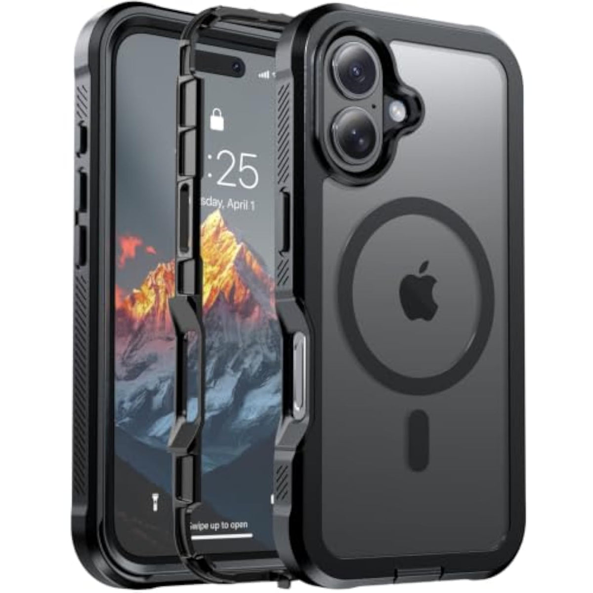 Heavy Duty Magnetic Case for iPhone 16, Black, 6.1 Inch Screen Protection