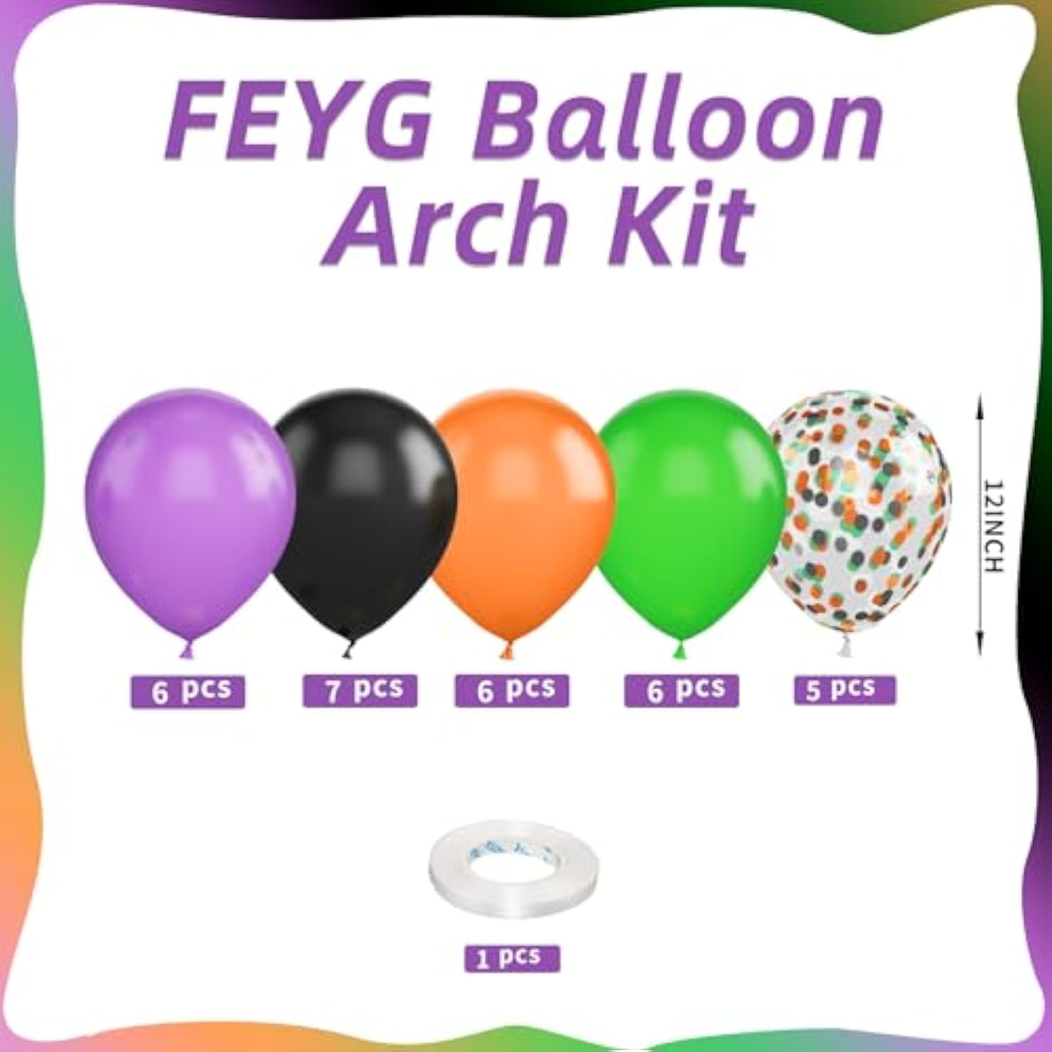12" Halloween Balloon Set – Purple Green Orange with Black Confetti Balloons