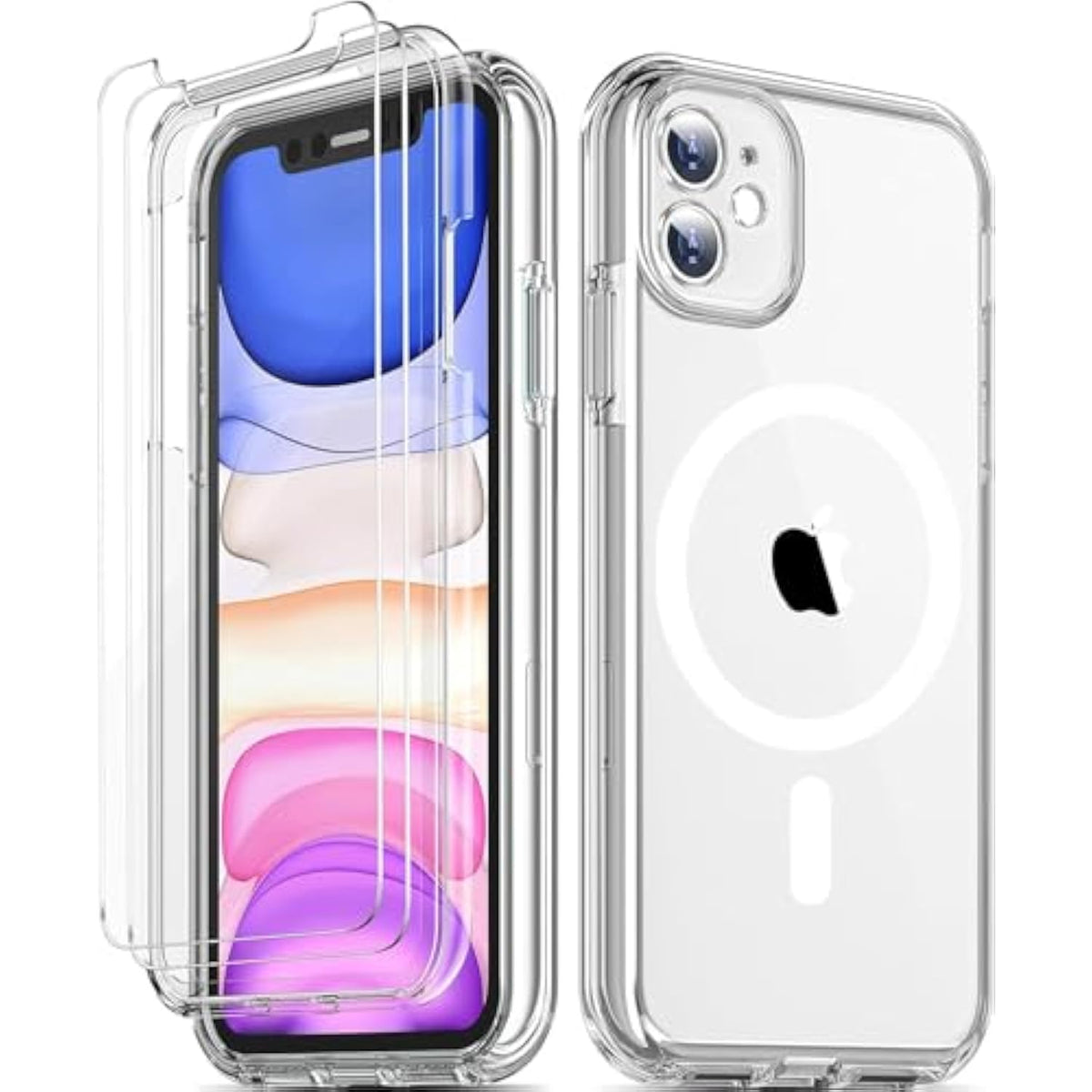 Magnetic For Iphone 11 Phone Case With Screen Protectors, Compatible With Magsafe, Military Grade Drop Protection, Dual Layer Heavy Duty Protective Shockproof Phone Case 6.1 Inch, Clear