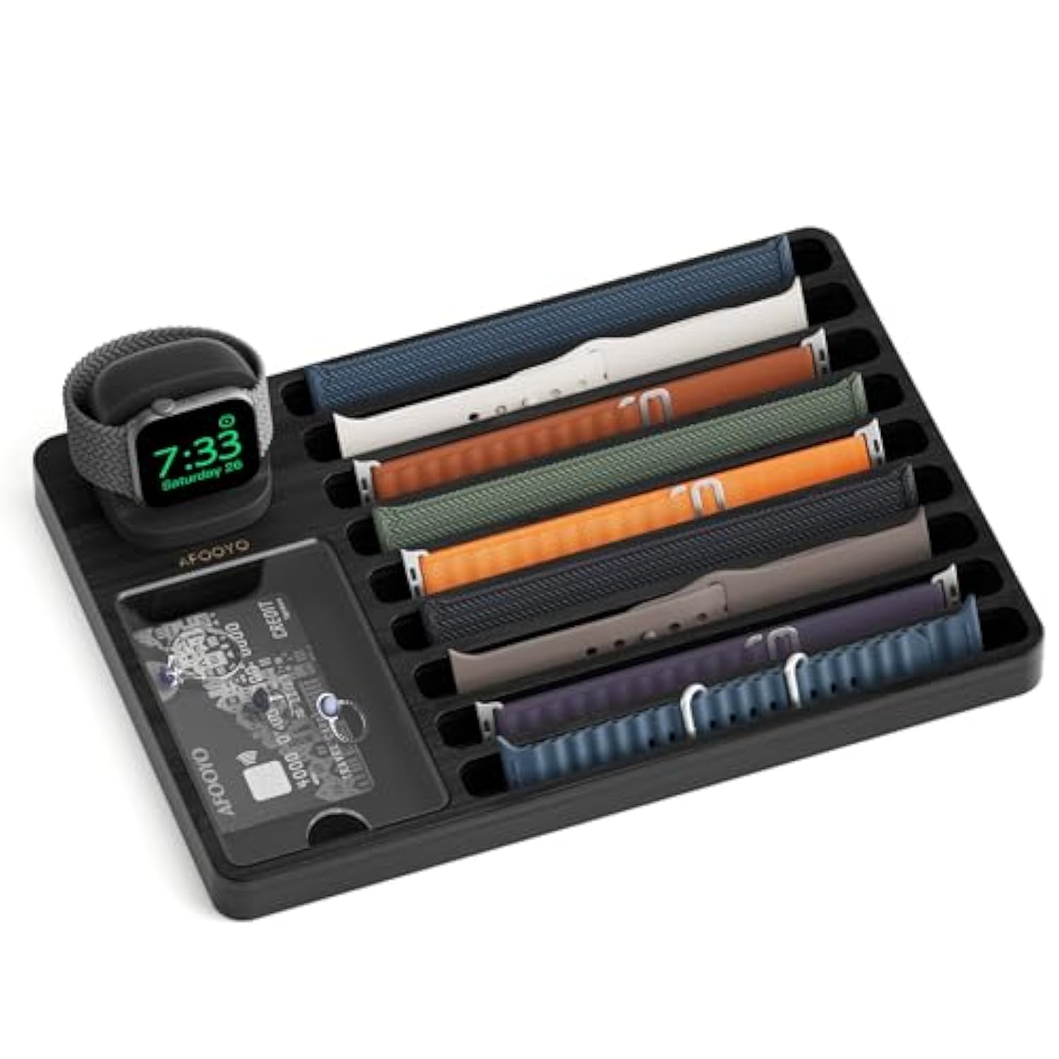 Black Iwatch Bands Organizer - Charger Stand Compatible With All Apple Watch Series And Watch Bands Display Watch Storage Case Tray With Acrylic Top Lid(Black)