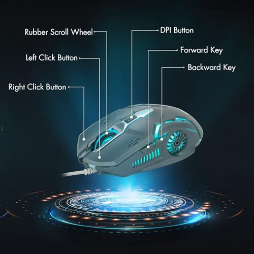 Silent Click Mouse, Gaming Mouse Wired, 6 Button, 4 Adjustable Dpi Upto 3200 Dpi, Rgb Lighting, Compatibility For Pc/Laptop/Mac, Wired Mouse Used For Games And Office (White)