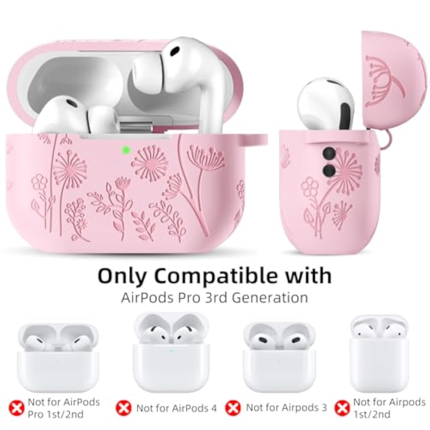 AirPods Pro 3 Case with Cleaner Kit & Keychain, Pink - Engraved Silicone Protective Case