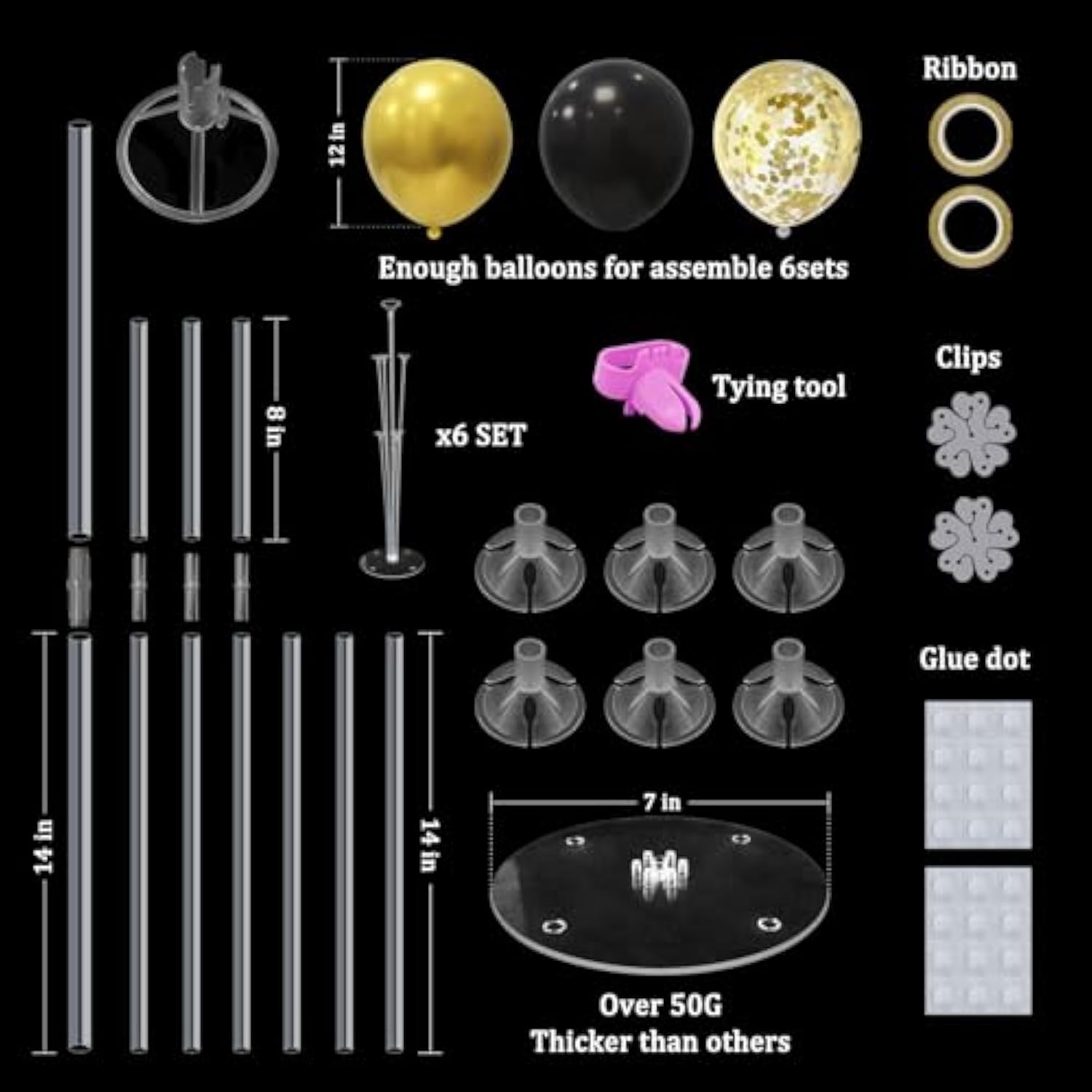 6 Set Balloon Stand With Balloons, Black And Gold Party Decorations, Birthday Graduation Retirement Father'S Day Halloween New Years Decorations 2025