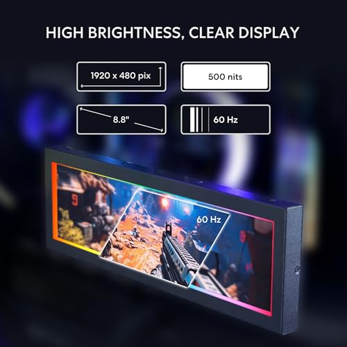 8.8" Universal Screen For Pc - Adjustable Mounting For Any Computer Setup - Customizable Argb Frame - Pc Temperature Display Panel - Lcd Screen Display - Mini Monitor - Sm088X (Us88 V1 Black)