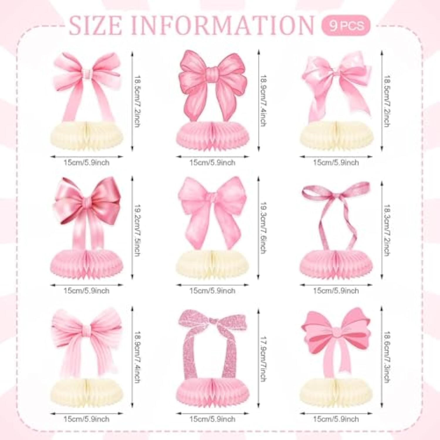 9Pcs Pink Bow Honeycomb Centerpieces Pink Bow Conqutte Birthday Baby Shower Bridal Shower Table Centerpiece Bachelorette Party Supplies For Women