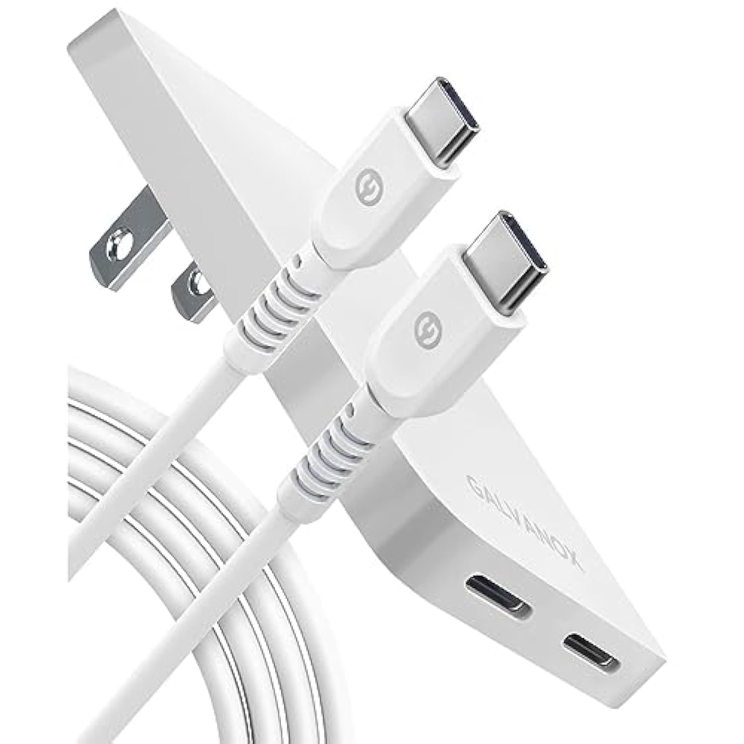 Flat 2-Port Usb C Wall Charger, Ultra Slim Dual Power Adapter With Type-C Cable (20W) Fast Charging For Iphone 15, Pro Max/Samsung Galaxy Models (Folding Prongs)