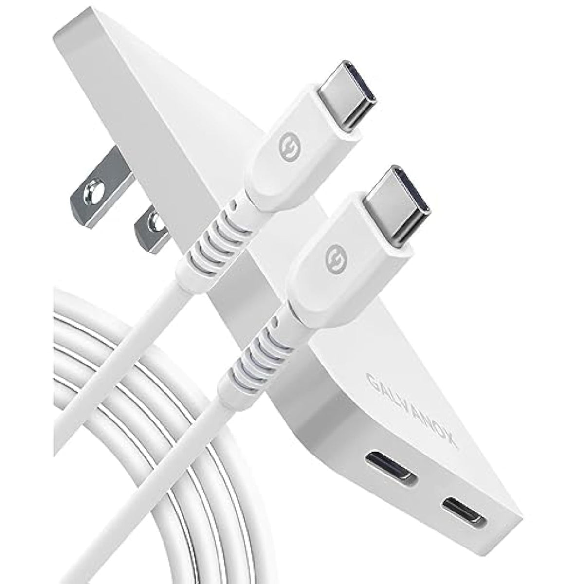 Flat 2-Port Usb C Wall Charger, Ultra Slim Dual Power Adapter With Type-C Cable (20W) Fast Charging For Iphone 15, Pro Max/Samsung Galaxy Models (Folding Prongs)