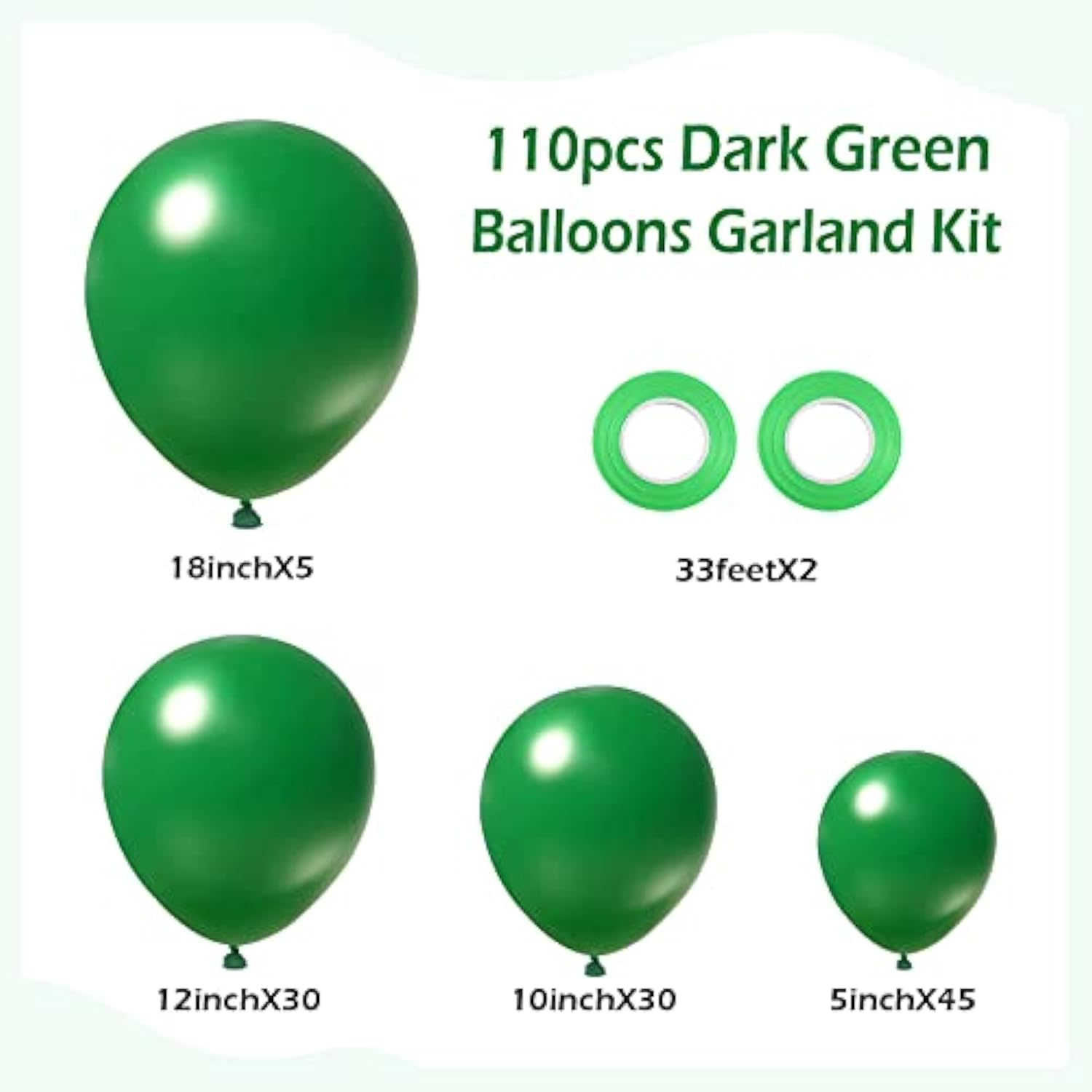 110pcs Dark Green Balloon Garland Kit – Assorted Sizes for Party, Baby Shower & Graduation