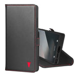 Premium Leather Case Compatible With Samsung Galaxy S25 Ultra 5G (6.9”) 2025 – Genuine Leather Wallet Flip Folio Case With Kickstand And Card Slots (Black With Red Detail)