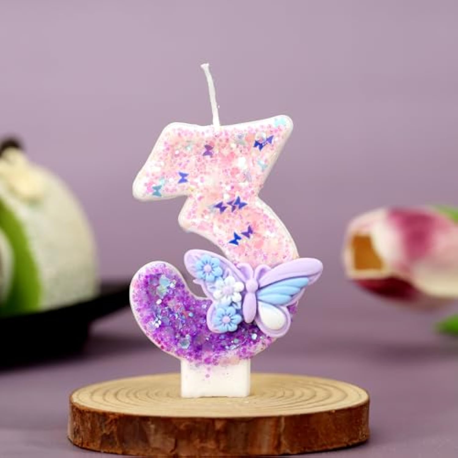 Birthday Number Candles Pink And Purple Butterfly Birthday Candles For Cake Glitter Number 3 Candle Cake Topper With Sequins For Girls And Women Anniversary Celebrations Supplies