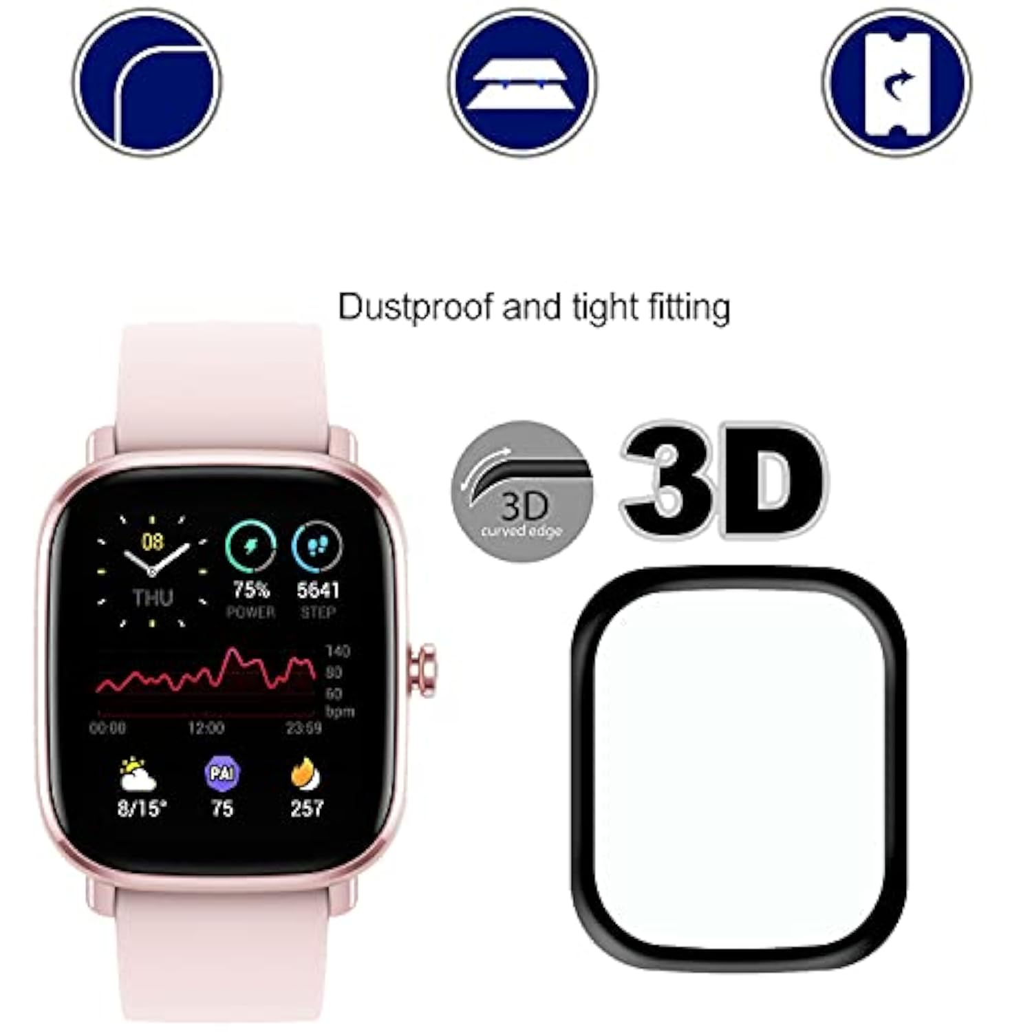 Screen Protector Foramazfit Gts 2 Mini, Easy To Install [3 Pack] 3D Curved Edge Anti-Scratch,Anti-Fingerprint Hd Ultra Shatterproof Flexible Protector Compatible With Amazfit Gts 2 Mini