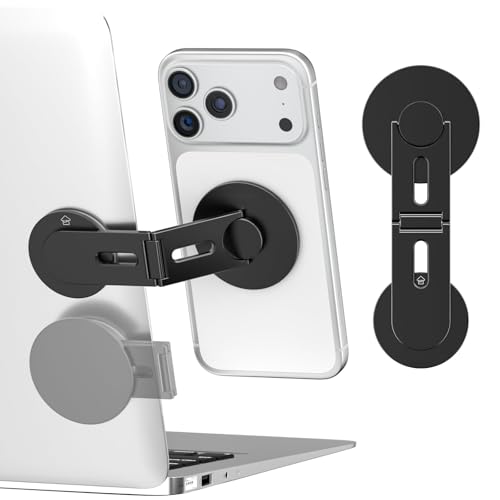 Magnetic Phone Laptop Holder Mount, Foldable Hidden Portable Stand for iPhone 17/16/15/14/13 & All Phone, Clamp for Monitor Side, Compatible with