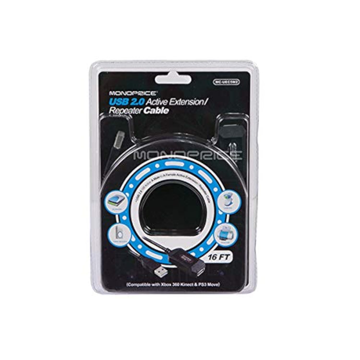 Usb 2.0 Male To Female Active Extension/Repeater Cable - Use With Playstation, Xbox, Kinenct, Oculus Vr, Card Reader, Hard Drive, Keyboard, Printer, Camera, 20/28Awg, 16 Feet, Black