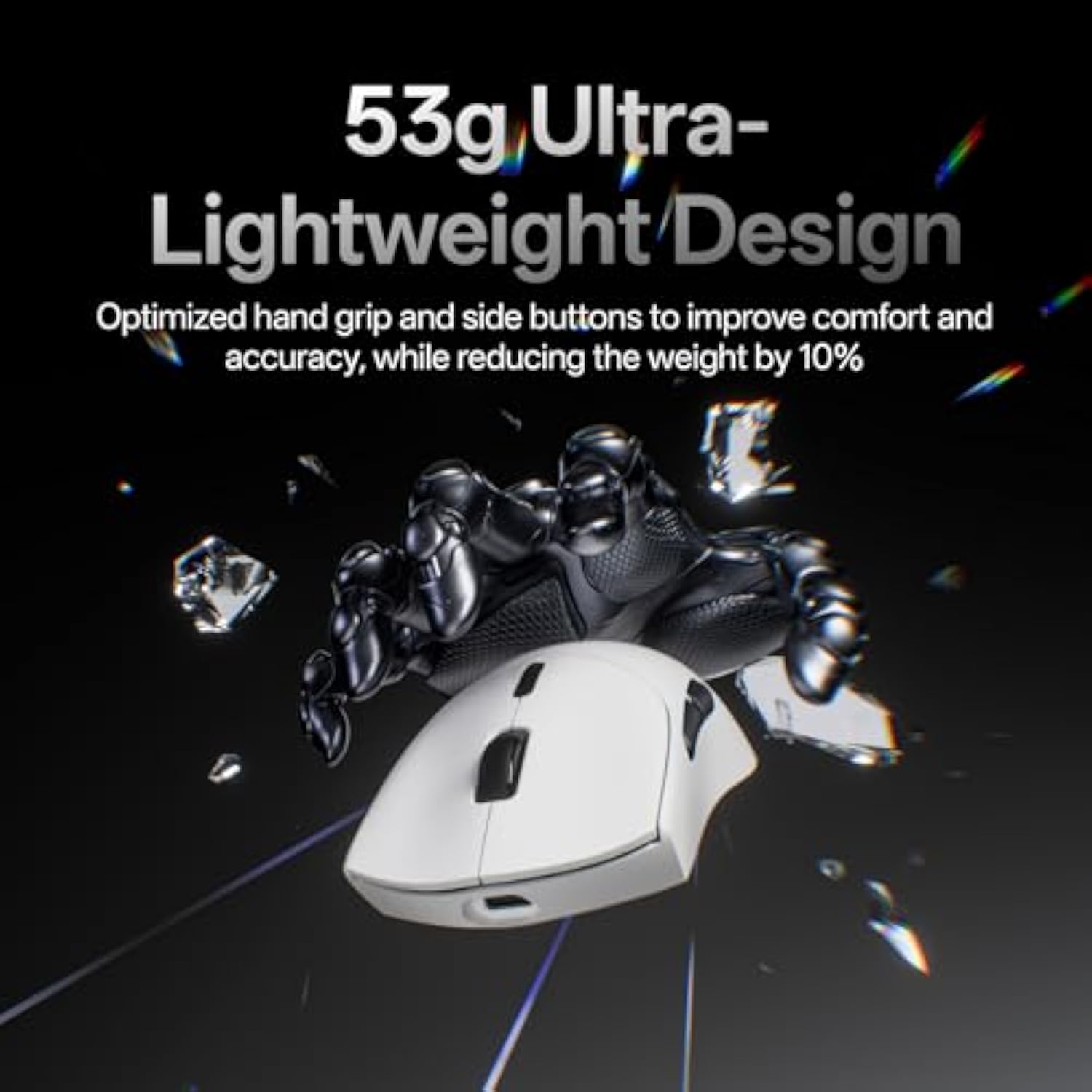 Rapoo VT7 Wireless Gaming Mouse, True 8K Wireless Polling Rate, 53g Lightweight, Up to 500 Hr Battery, Nordic nRF54L15 MCU, 100-Million Mechanical Switch, 10 Programmable Buttons, White