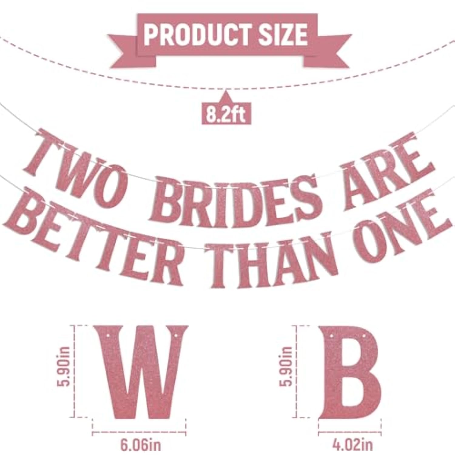 Two Brides Are Better Than One Banner - Les Gay Wedding Banner, Lesbian Gay Pride Lgbtq Engagement Party Decoration Rose Gold Glitter