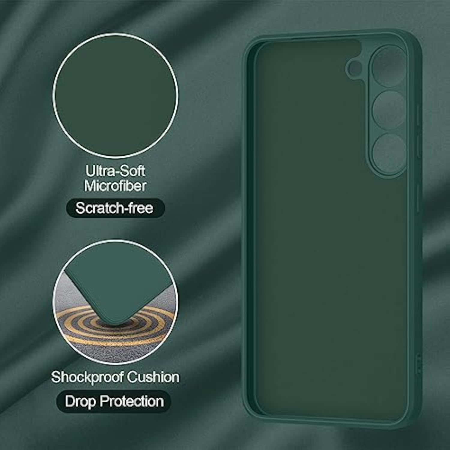 Samsung Galaxy S23 5G Phone Case, Dark Green, Stylish Liquid Silicone Slim Full-Body Protective Cover Compatible with Samsung Galaxy S23 6.1 Inch Phone Case