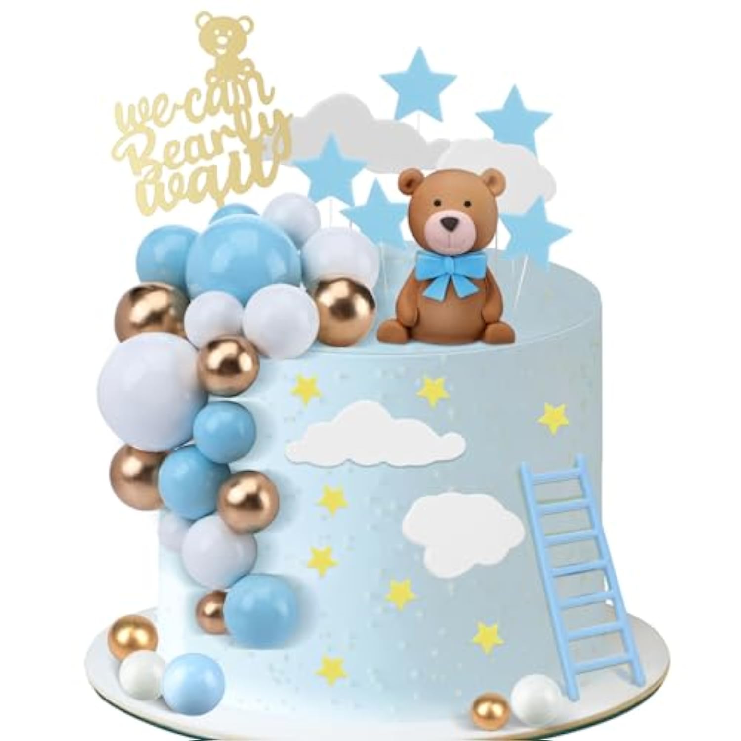 37 Pc Brown Bear Cake Decorations: "We Can Bearly Wait" Topper for Baby Shower