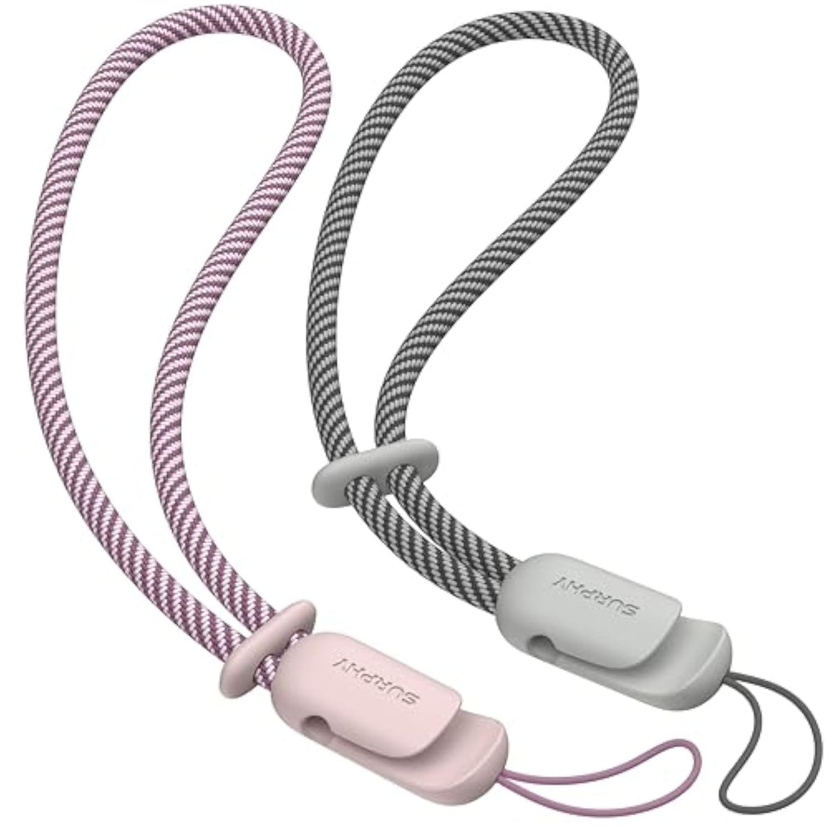 2 Pack Lanyard, Phone Strap, Adjustable Phone Lanyard With Two-Color Braided, Phone Wrist Strap For Airpods, Phone Case, Camera Wrist Strap, Cell Phone Wrist Lanyard, Pink & Gray