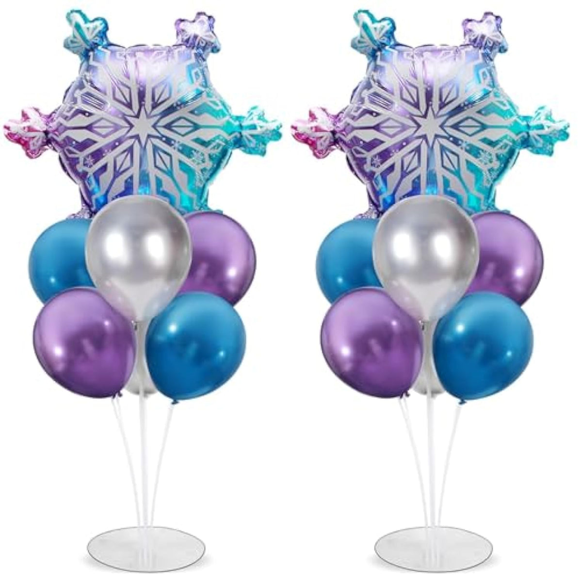 Snow Birthday Party Balloons Stand Kit 2 Sets With Snowflake Foil Balloons For Winter Wonderland Girl Princess Birthday Party Themed Decorations - Balloon Centerpiece For Tables