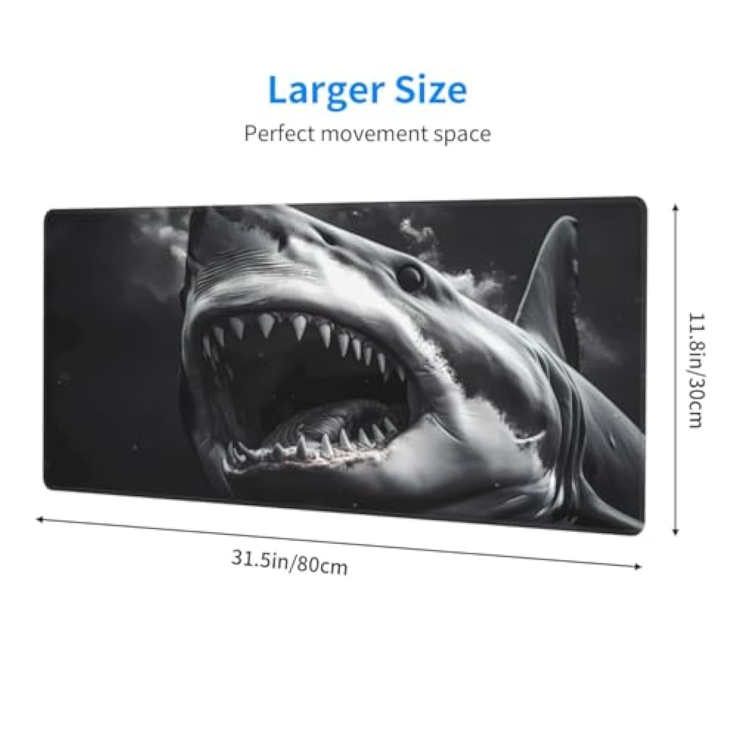 Scary Shark Mouse Pad, Large 31.5 X 11.8 In Rubber Base Keyboard Mouse Mat Desk Pad
