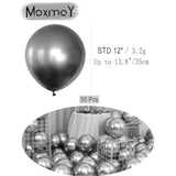 50pcs 12" Metallic Silver Balloons for Wedding, Birthday, Disco Party Decor