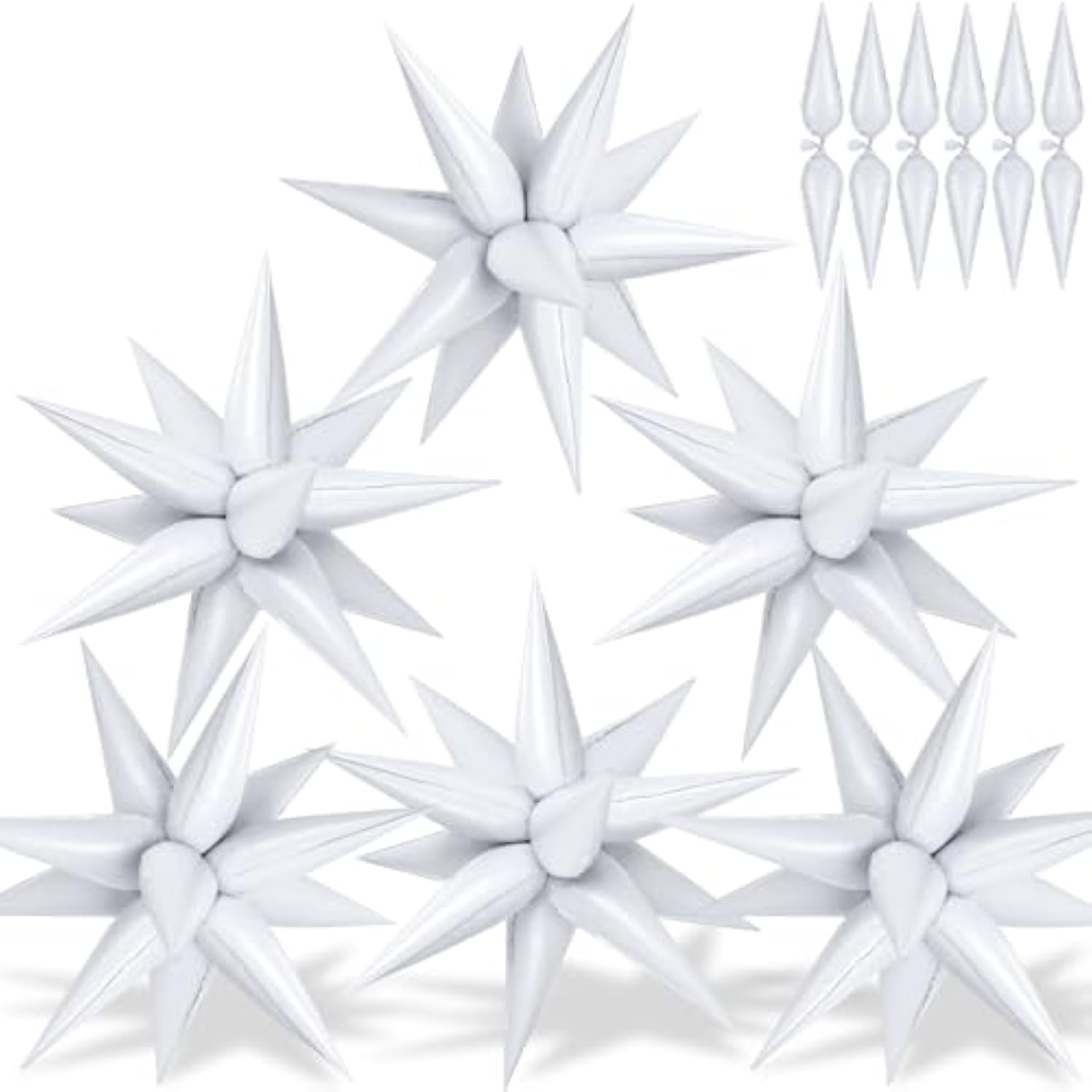 72 Pcs White Star Balloons – 26 Inch Large Metallic Spike Cone Foil Balloons, Explosion Star Design for Birthday, Wedding, Graduation, and Anniversary Party Decorations