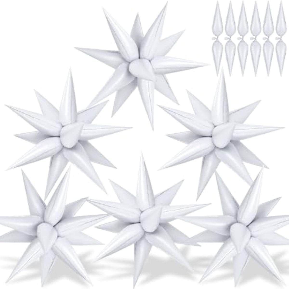 72 Pcs White Star Balloons – 26 Inch Large Metallic Spike Cone Foil Balloons, Explosion Star Design for Birthday, Wedding, Graduation, and Anniversary Party Decorations
