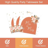 96Pcs Bohemian Pampas Wedding Party Supplies Terracotta Rust Floral Wedding Plates Napkins Red Forks Mr. And Mrs. Bridal Shower Paper Dessert Tableware Set For 24 Guests