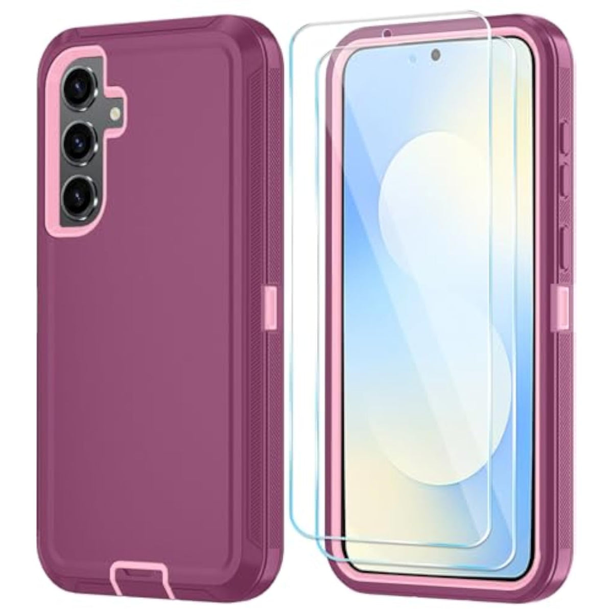 Samsung Galaxy S25 FE 6.7'' Phone Case with 3-Layer Heavy Duty Shockproof and Dropproof Cover, Wine Red and Pink Color Options, Includes HD Screen Protector