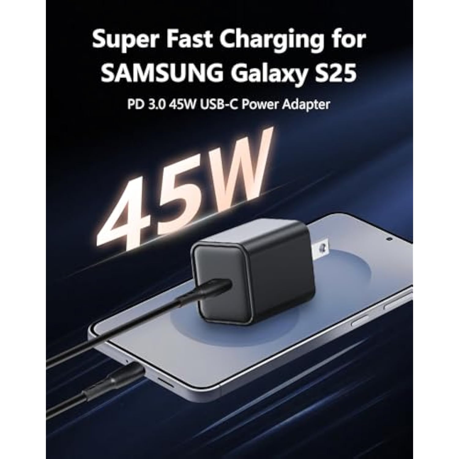 45W Usb-C Charger(2 Pack), 45W Super Fast Charger For Galaxy S25/S24/23, Iphone 16/15/14, Ipad, Galaxy Tab, And More Devices (2 * 5Ft Type C Charging Cable)-Black
