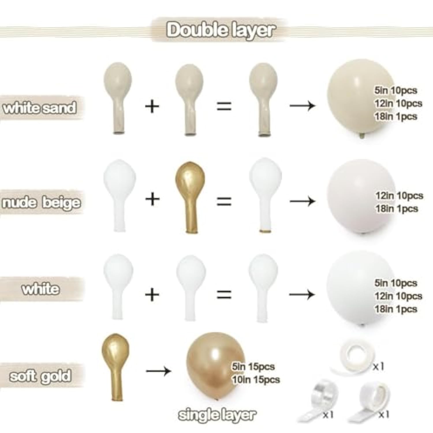 White Sand Gold Balloon Arch Double Stuffed Neutral Beige for Baby Shower Party