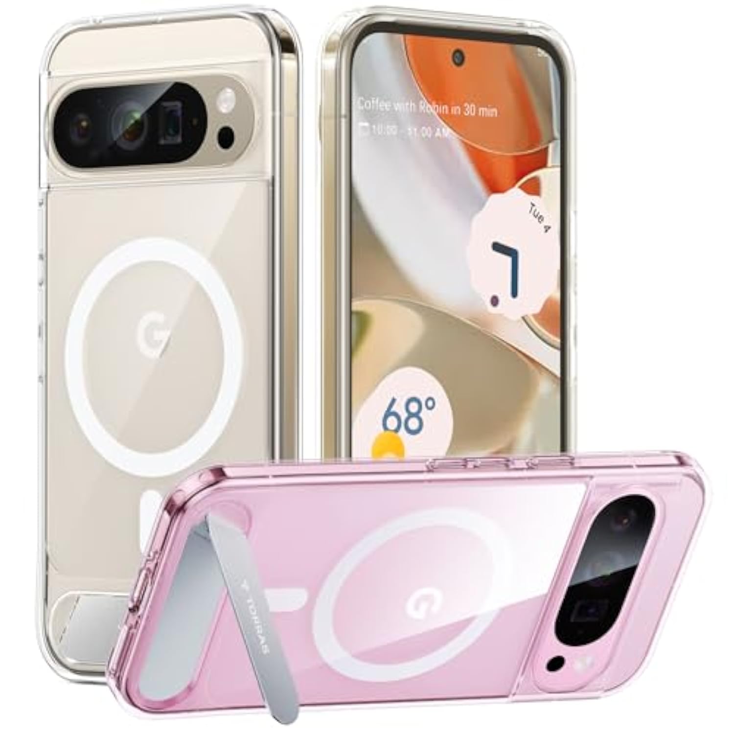 Magnetic Stand Case for Google Pixel 9 Pro XL, MagSafe, Mil-Grade Protection, Clear
