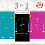 Balloon Arch Stand, 7.5Ft Large Round Backdrop Frame, Adjustable Half Circle Arch, 2 Set Reusable Metal Ballon Column Kit With Base 3In1 For Birthday, Wedding, Graduation, Baby Shower Party