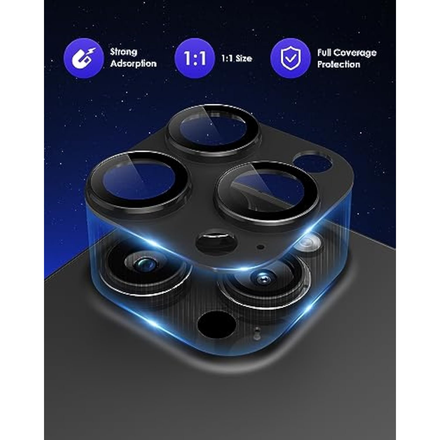 Compatible For Iphone 15 Pro/Iphone 15 Pro Max Camera Lens Protector [Full Coverage Metal] 9H Tempered Glass Screen Camera Cover Titanium Black