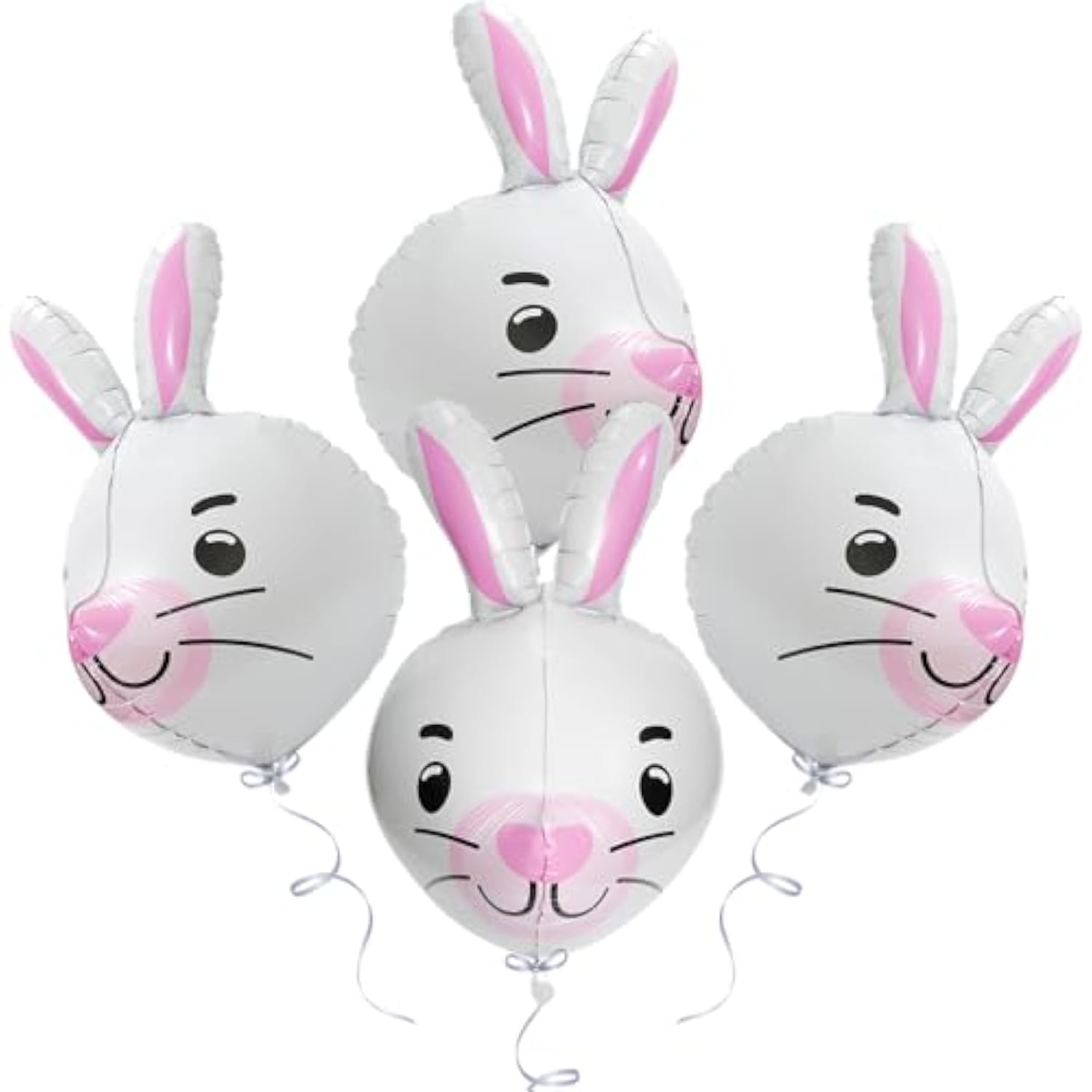 4D Cartoon Animal Farm Bunny Balloon Cute Pet Bunny Party Supplies Birthday Decorations, 4 Pack Easter Rabbit Head Foil Mylar Balloons Happy Easter Mylar Balloons Woodland Animal Supplies