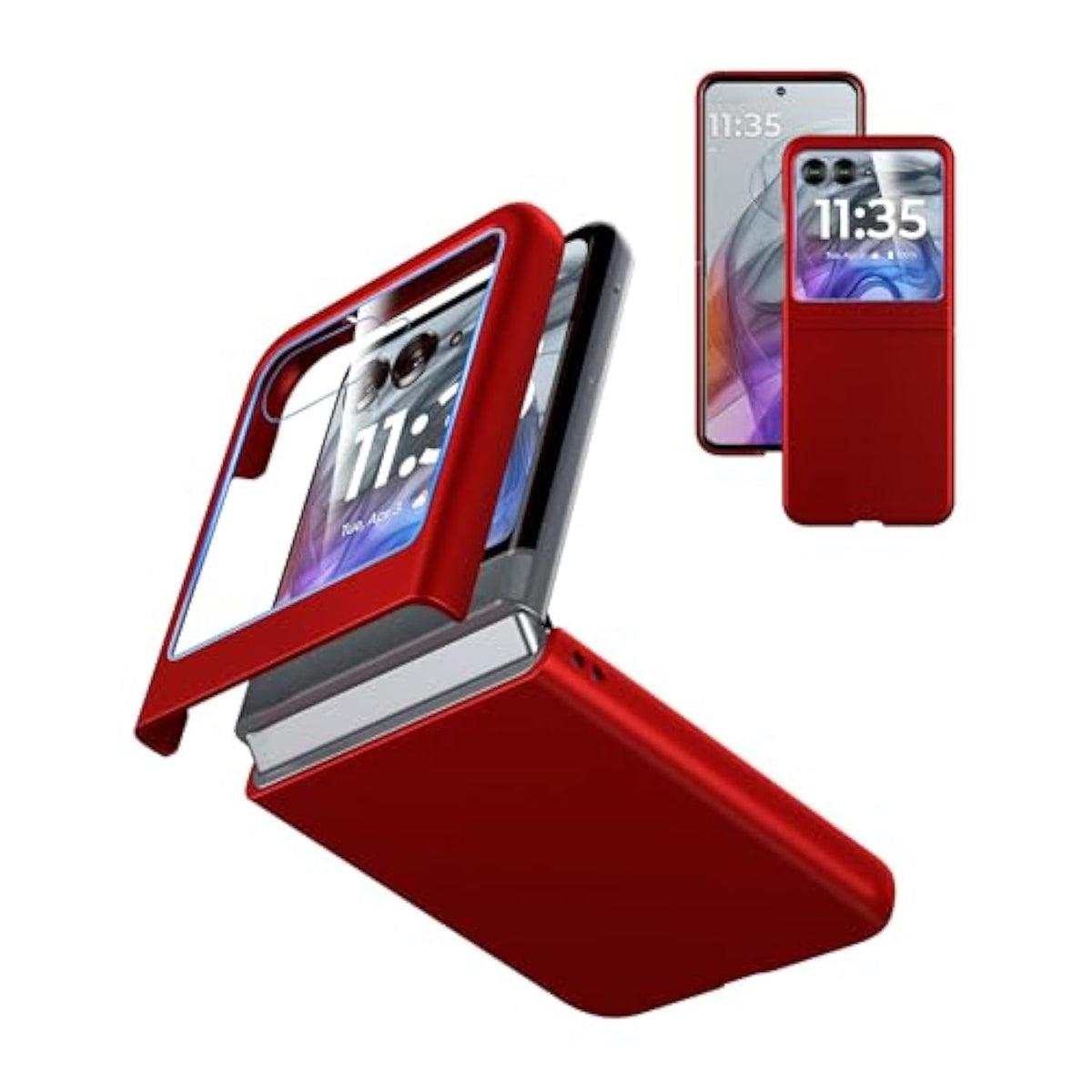 Case For Motorola Razr 2024/2025 - With Built-In Cover Screen Protector, Thin Hard Matte Polycarbonate Cover Phone Case For Moto Razr 2024/2025 - Red+Glass