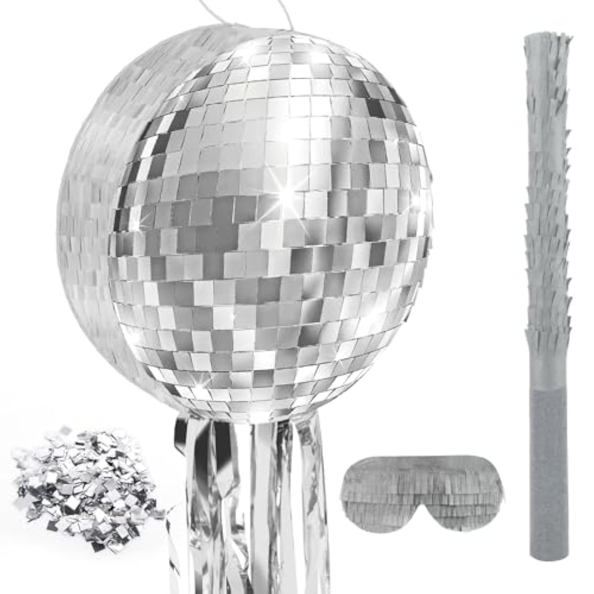 12.5 Inch Disco Party Pinata 80S 90S Roller Skating Mirror Disco Ball Pinata With Blindfold Stick Confetti For 80S 90S Discos Birthday Wedding Party Supplies Decor (Discos Ball)