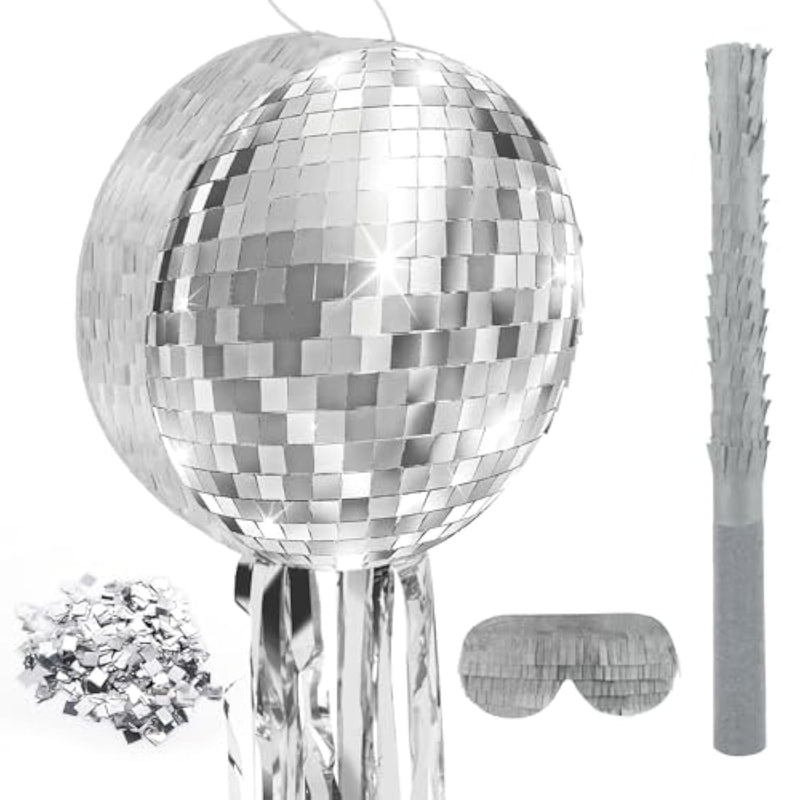 12.5 Inch Disco Party Pinata 80S 90S Roller Skating Pinata Mirror Disco Ball Pinata With Blindfold Stick Confetti For 80S 90S Disco Birthday Wedding Party Supplies Decor (Disco Ball)