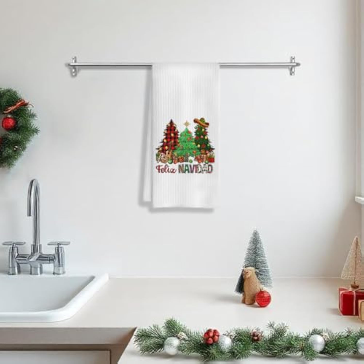 Feliz Navidad Kitchen Towels 16x24 Inch Spanish Christmas Dish & Hand Towels