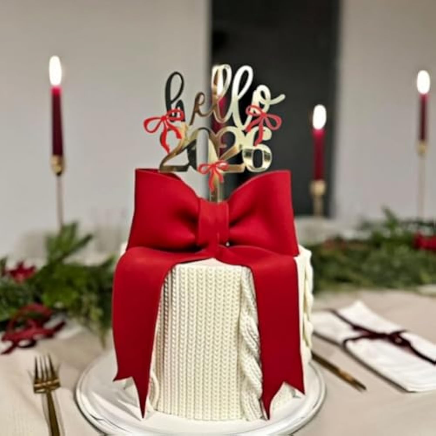 Hello 2026 Gold Acrylic Cake Topper New Year Party Decor