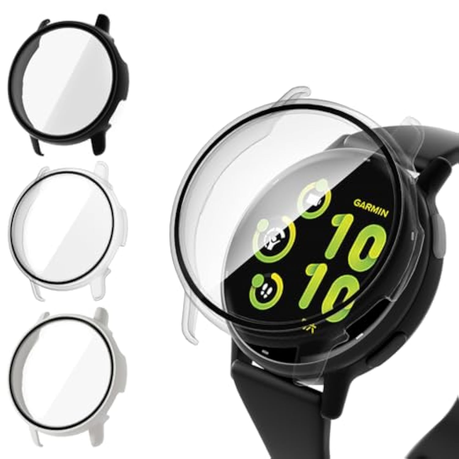 3 Pack Compatible With Garmin Vivoactive 5 Case Cover [Full Coverage], Hard Pc Bumper All-Around Protective Accessories Built-In Hd Tempered Glass Screen Protector For Vivoactive 5 Smart Watch