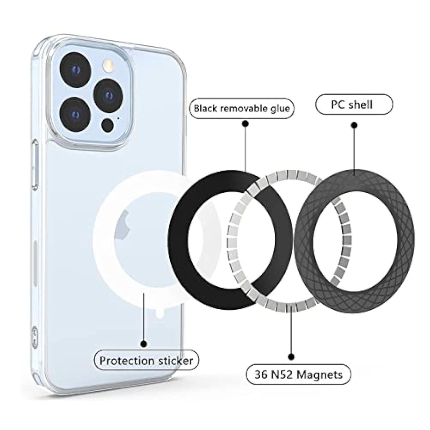 Universal Magnetic Ring, Magnetic Adapter Ring,Magnet Sticker Compatible With Magsafe Accessories & Wireless Charging For Iphone 15/14/13/12 Series, Galaxy S23/S22 Ultra And Phone Case,Black -2Pcs