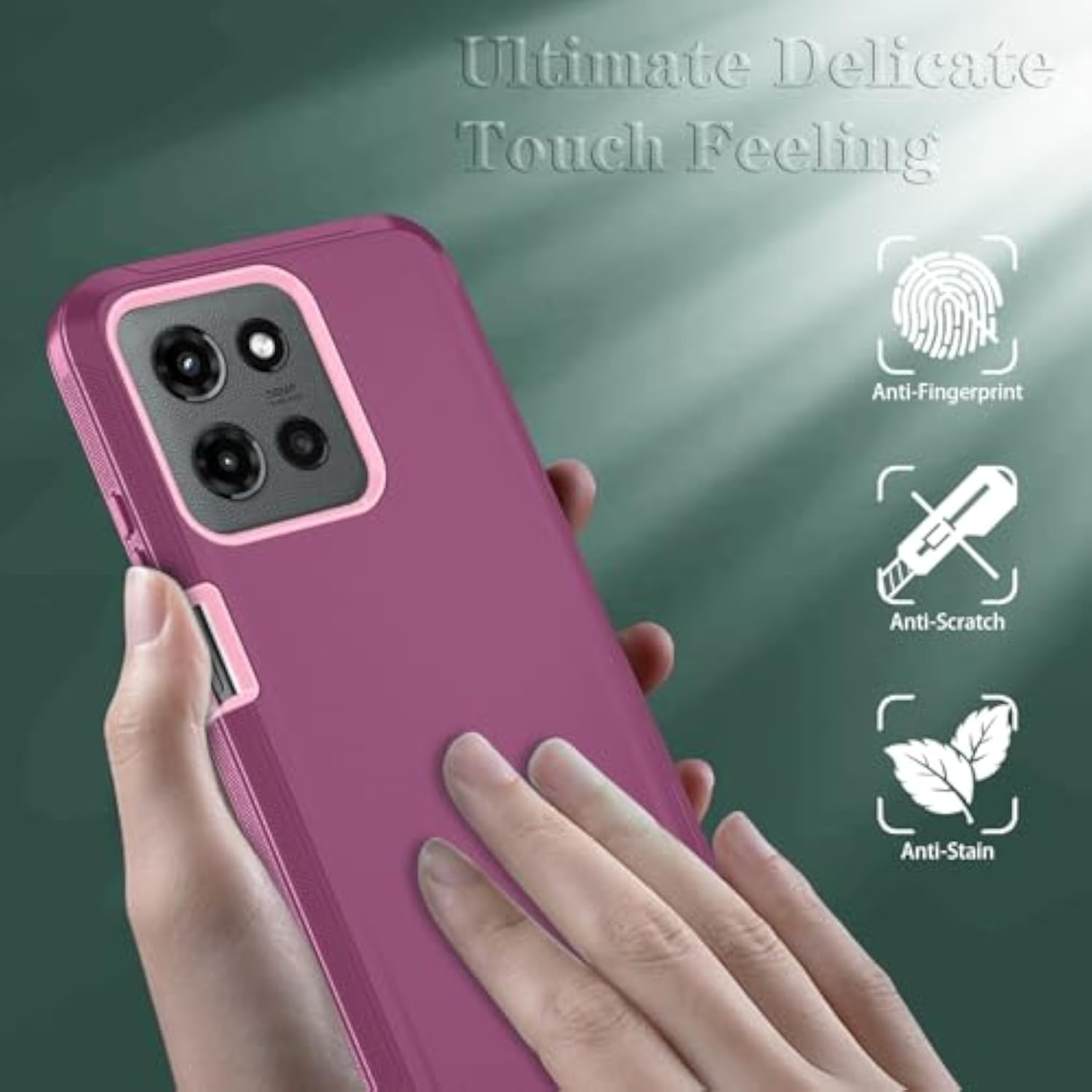 Motorola Moto G 2025/Moto G Play 5G 2025 Case, Wine Red and Pink Color Options, 3-Layer Heavy Duty Full-Body Protector, Flexible TPU and Hard PC Frame Material