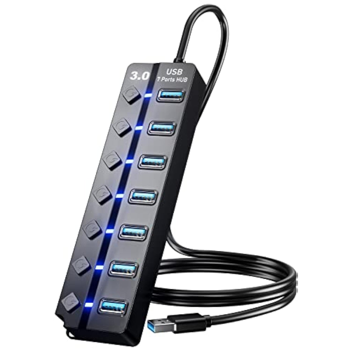 Usb 3.0 Hub, 7-Port Usb Data Hub Splitter With 3Ft Long Cable Usb Extension Fo