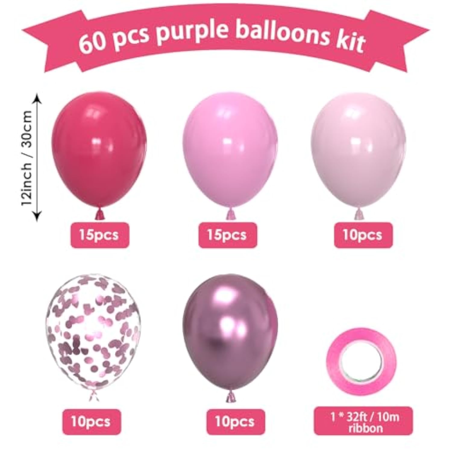 Hot Pink And Light Pink Balloons 60 Pcs 12 Inch Magenta Balloon Metallic Pink Confetti Balloons Pack For Girls Women Birthday Baby Shower Wedding Bachelorette Party Decoration